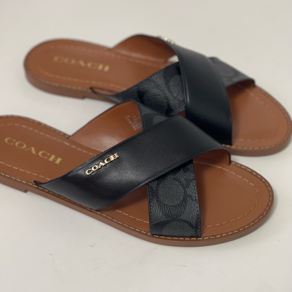 Coach Hilda Sandal In Signature Canvas In Black Color - New In Box - Picture 9 of 13